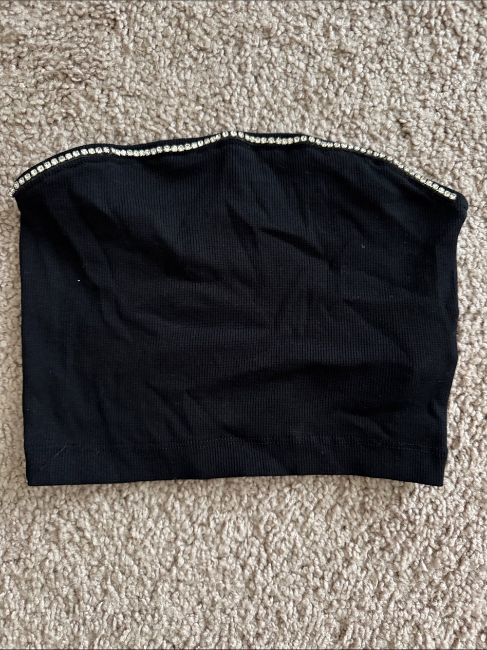 Zara Black Strapless Rhinestone Trim Crop Top